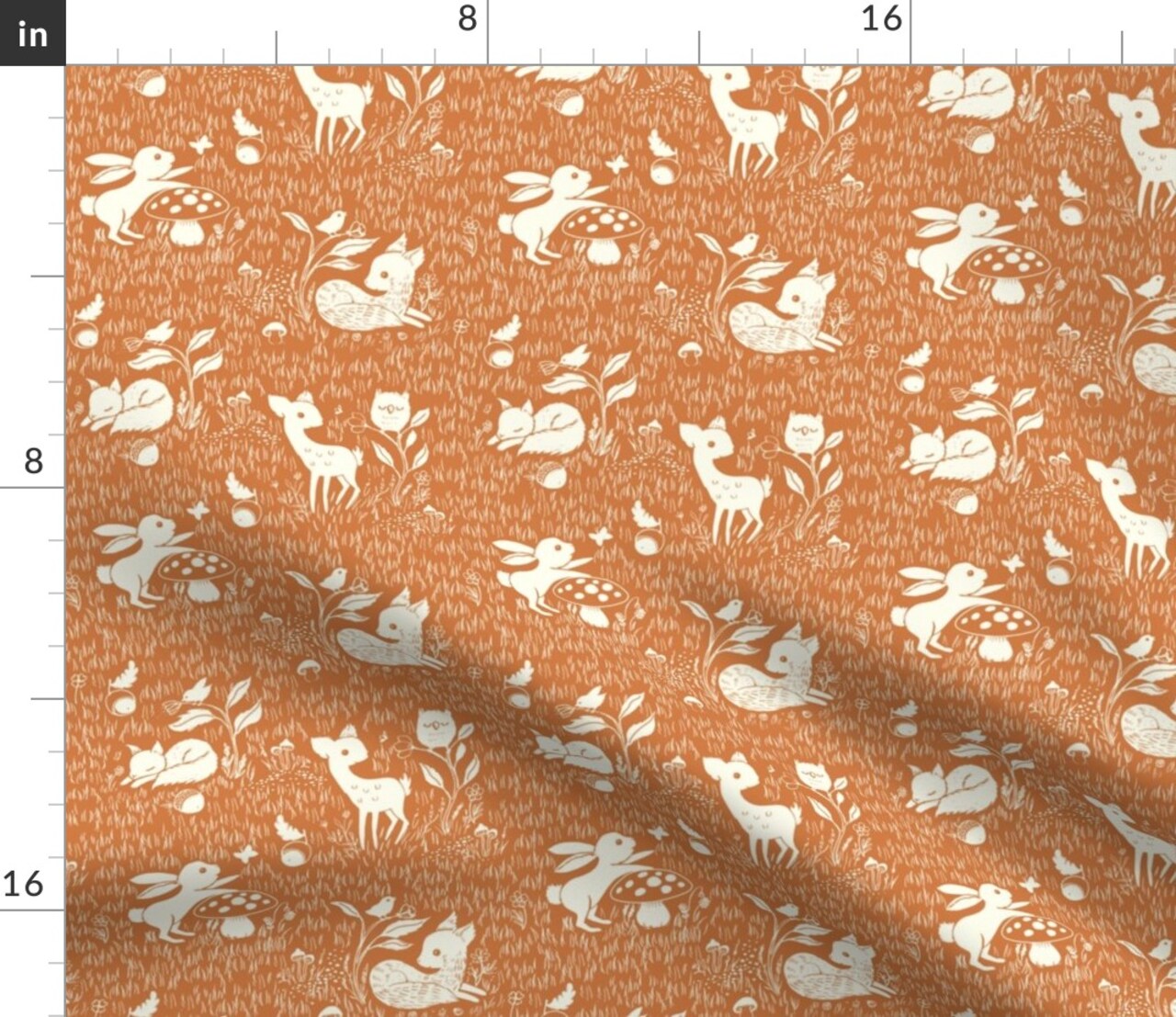 Woodland Animal Forest Babies Pumpkin Orange Whimsical Fun Cute Happy Cheerful Custom Printed Fabric by Spoonflower Various Fabrics by the Yard or Fat Quarter